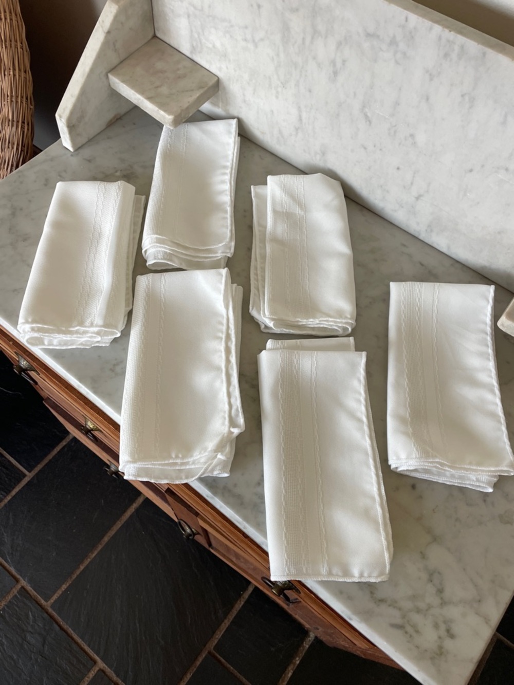 VINTAGE Set of White Hemstitched Cloth Napkins (6)